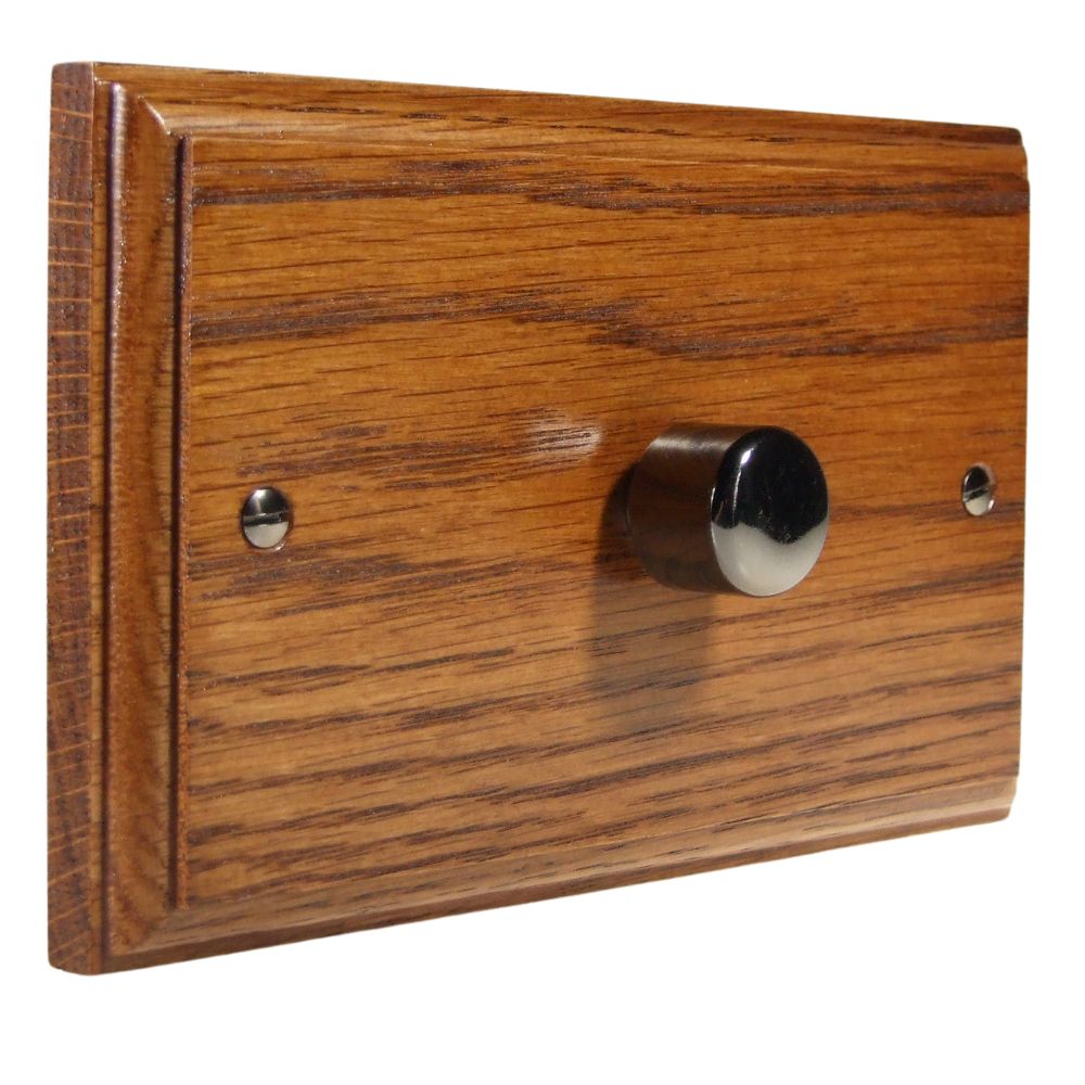 Classic Medium Oak Single 400W Dimmer Twin Plate Black Nickel Cap