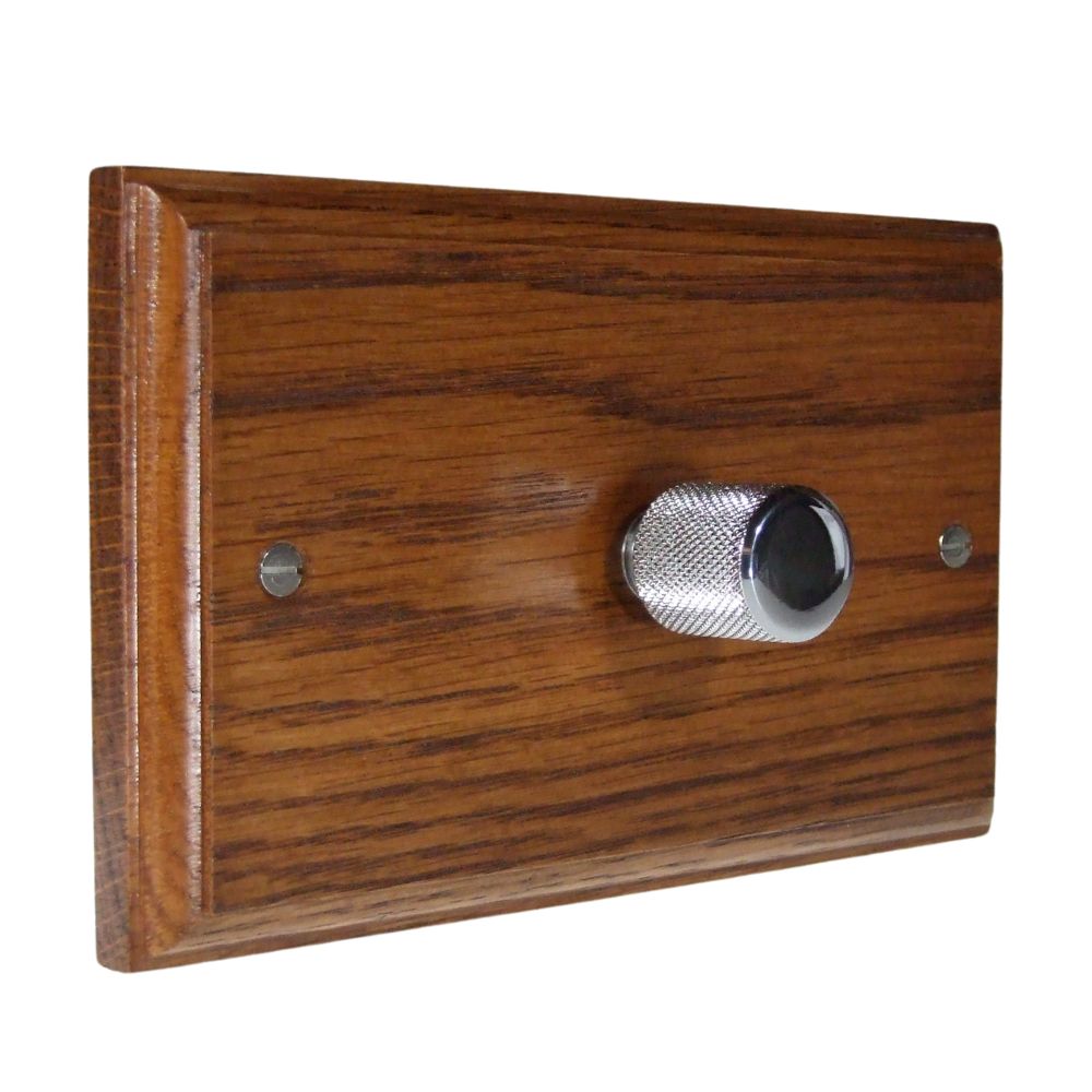 Classic Medium Oak Single 400W Dimmer Twin Plate Retro Chrome Cap