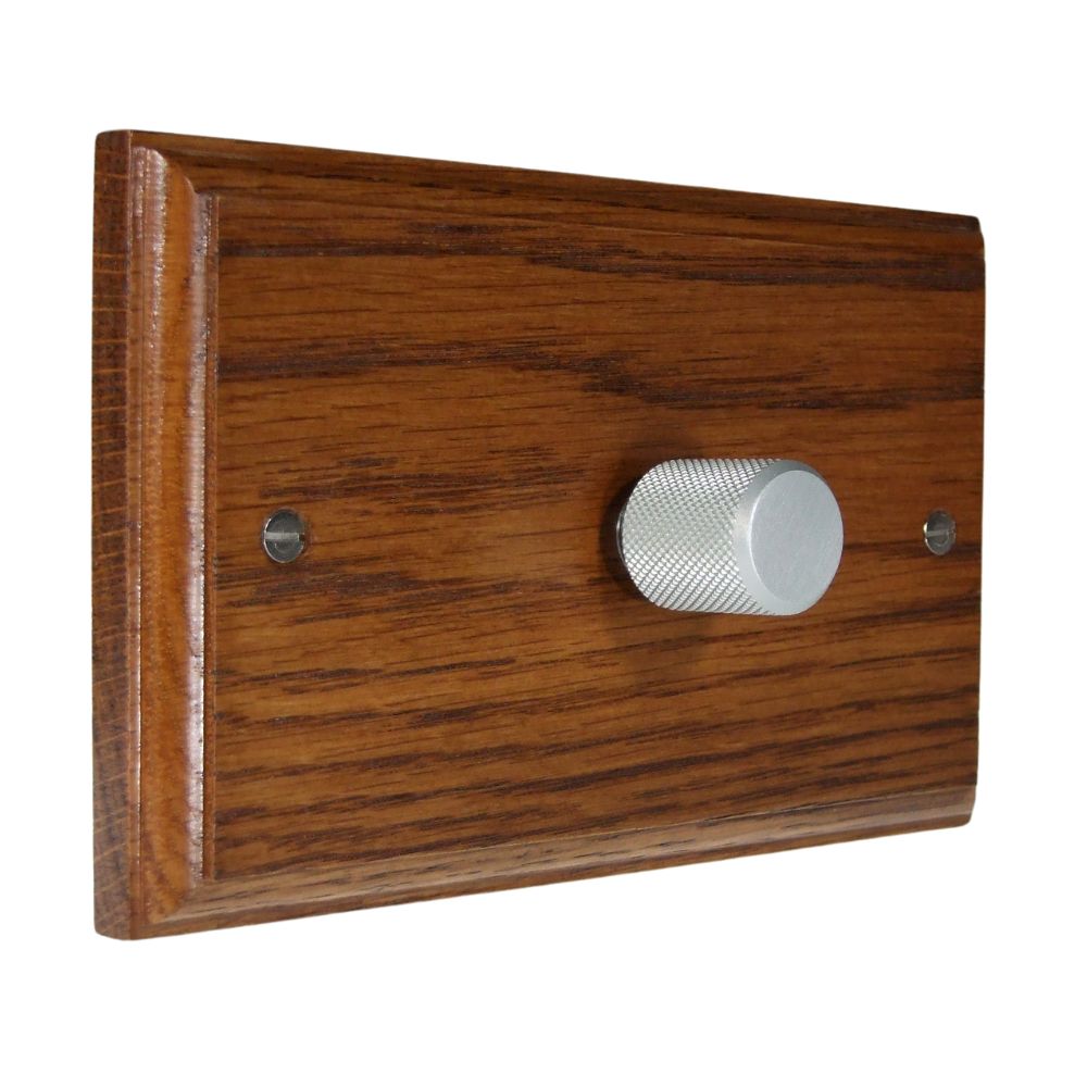 Classic Medium Oak Single 400W Dimmer Twin Plate Retro Satin Cap