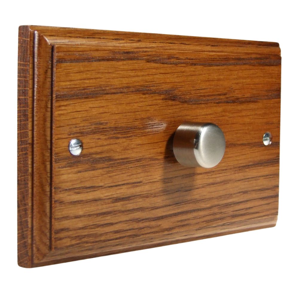 Classic Medium Oak Single 400W Dimmer Twin Plate Satin Stainless Cap