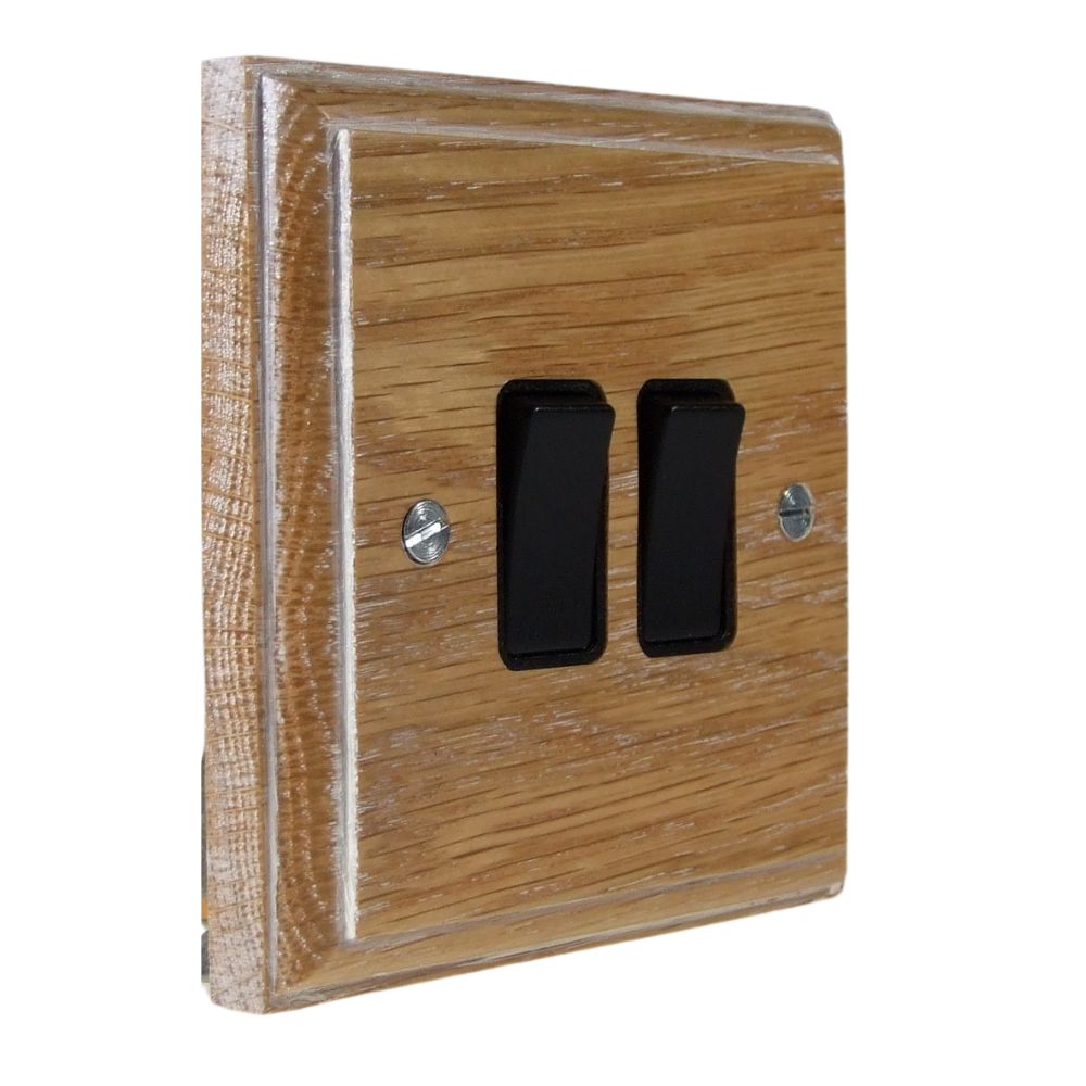 Classic Limed Oak Double Light Switch Black