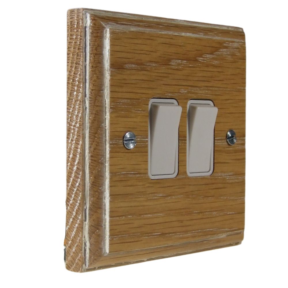 Classic Limed Oak Double Light Switch White