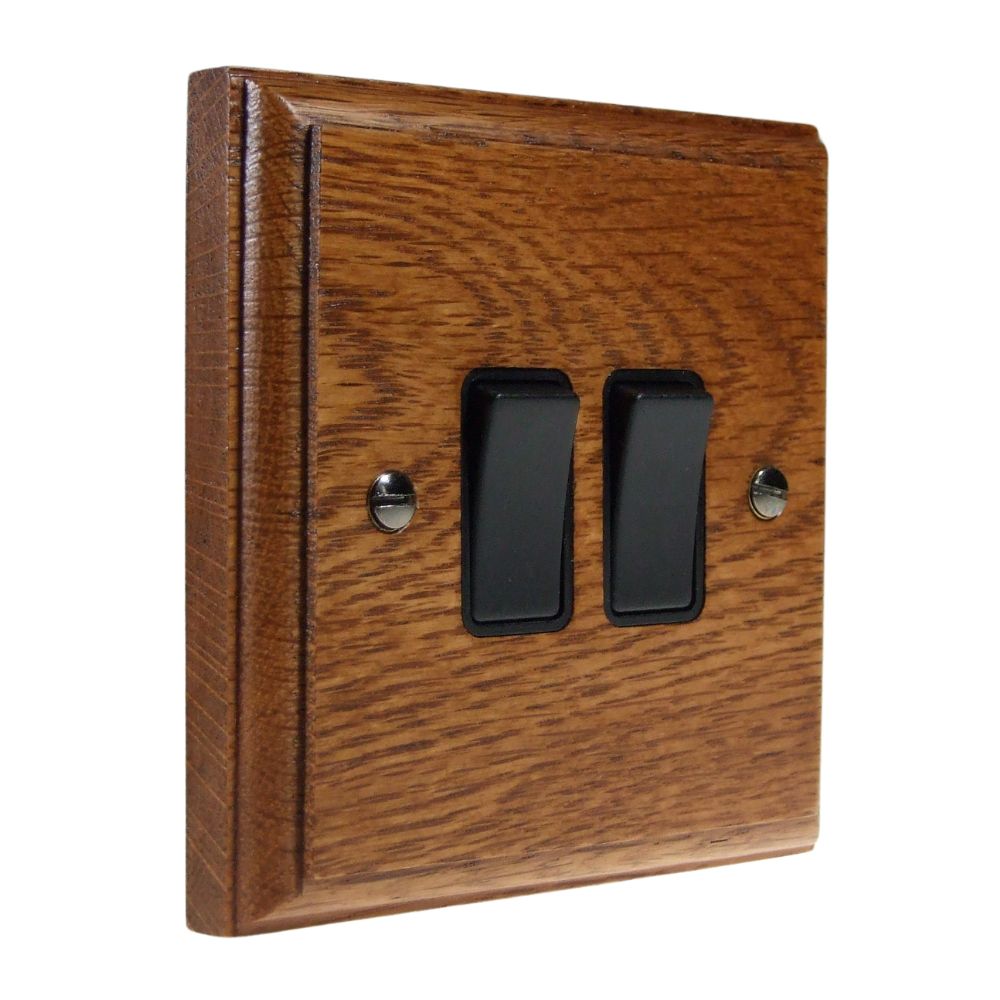 Classic Medium Oak Double Light Switch Black