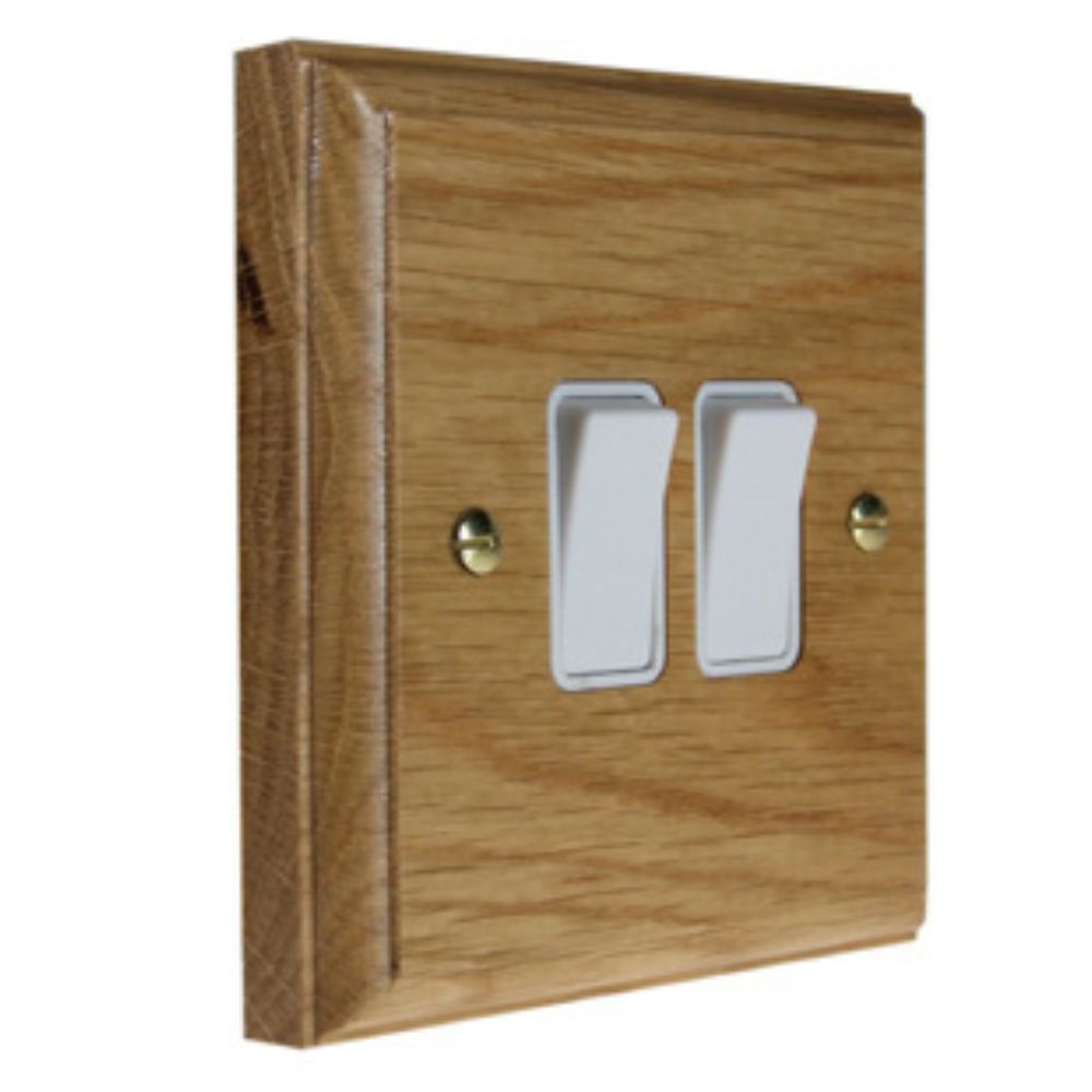 Classic Oak Double Light Switch White