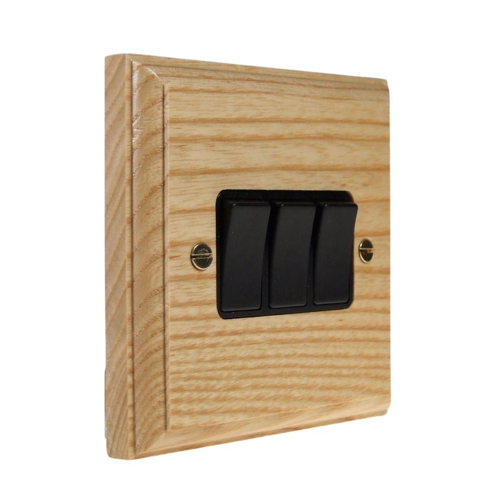 Classic Ash Triple Light Switch Black