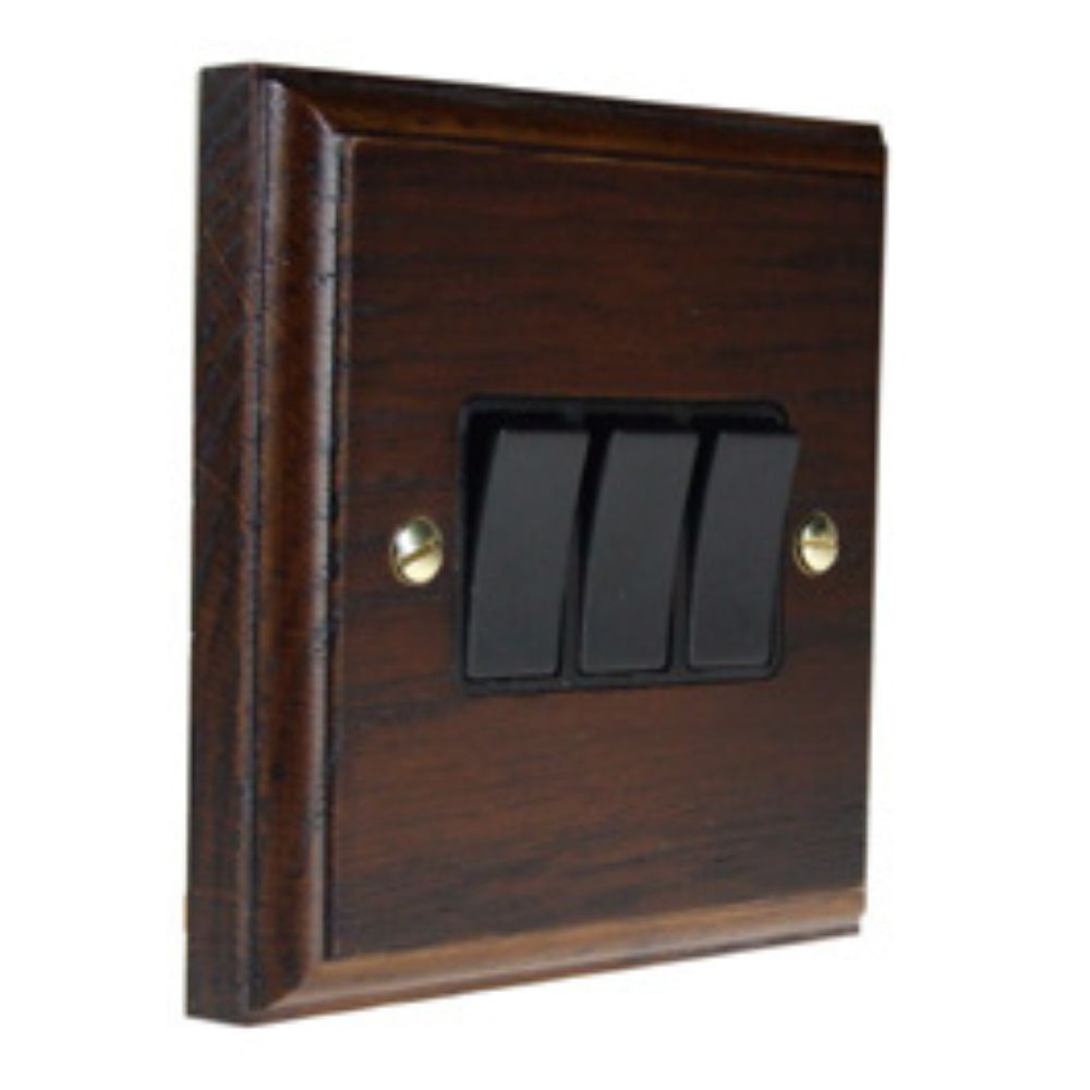 Classic Dark Oak Triple Light Switch Black