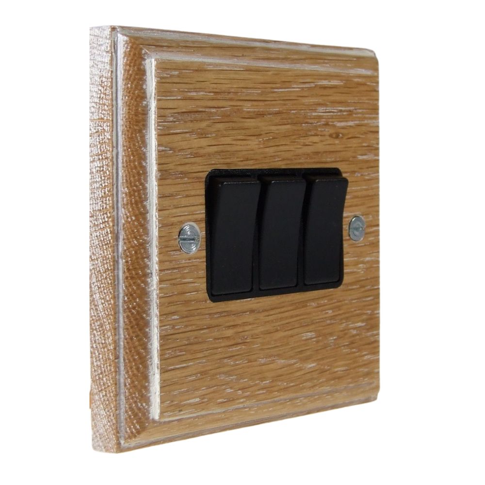 Classic Limed Oak Triple Light Switch Black