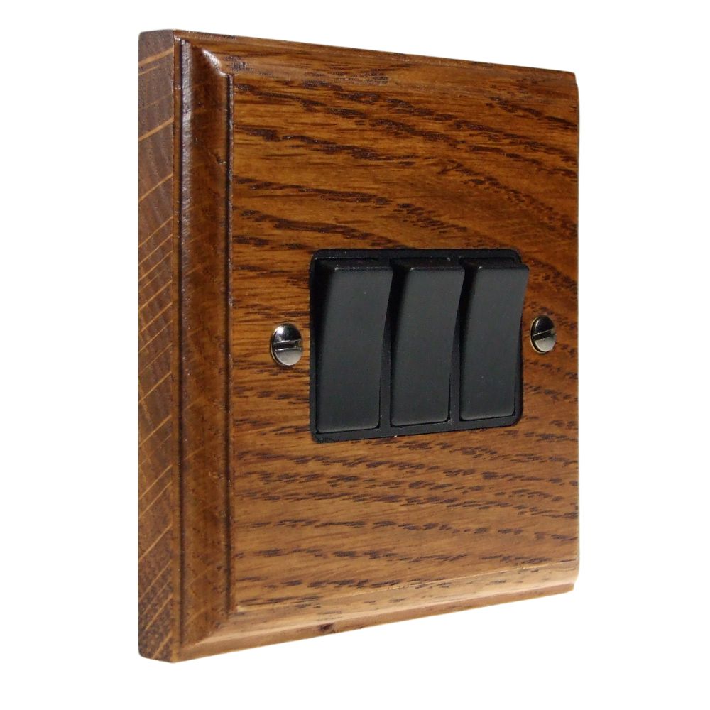 Classic Medium Oak Triple Light Switch Black