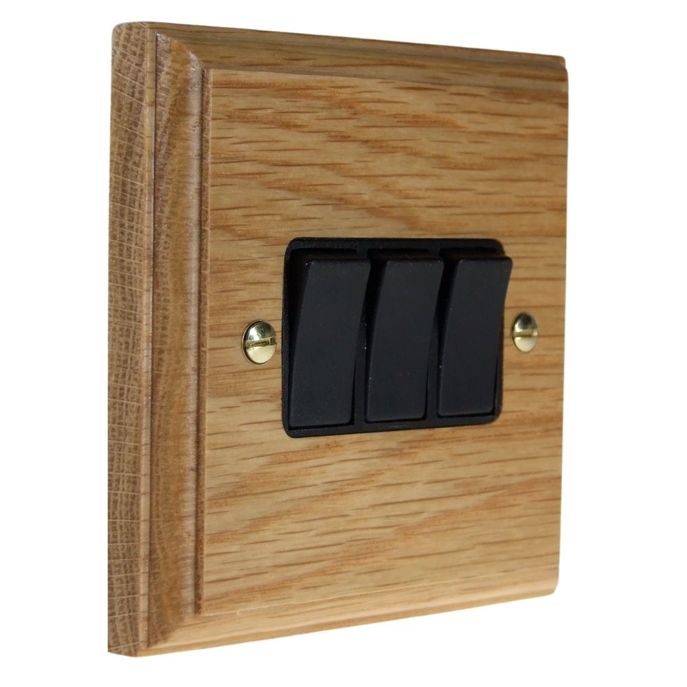 Classic Oak Triple Light Switch Black