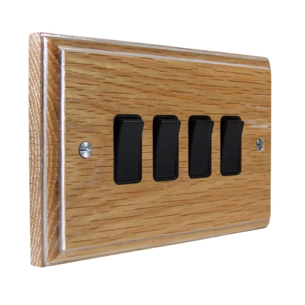 Classic Limed Oak 4 Switch Light Switch Black