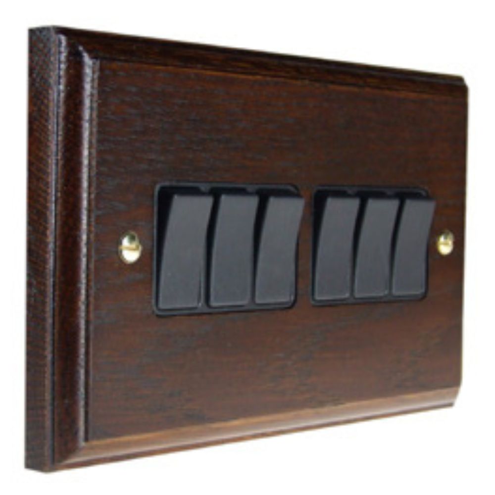 Classic Medcium Oak 6 Switch Light Switch Black