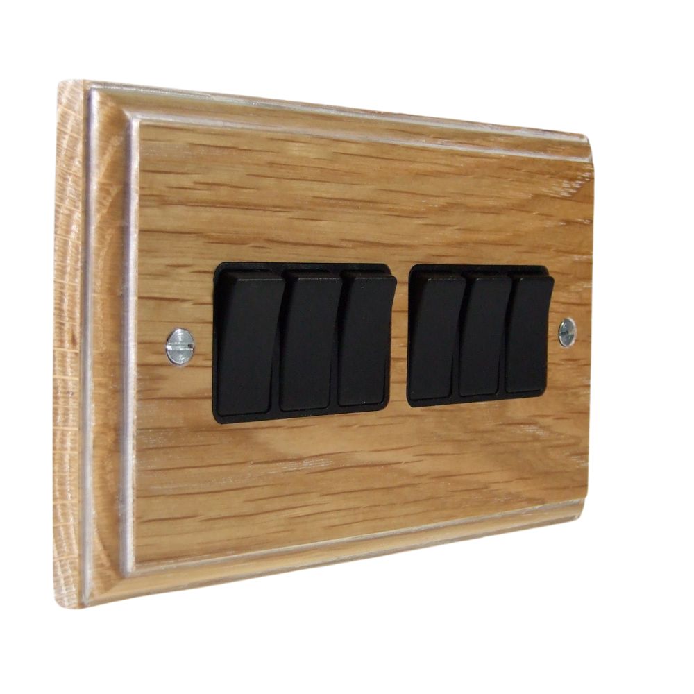 Classic Limed Oak 6 Switch Light Switch Black
