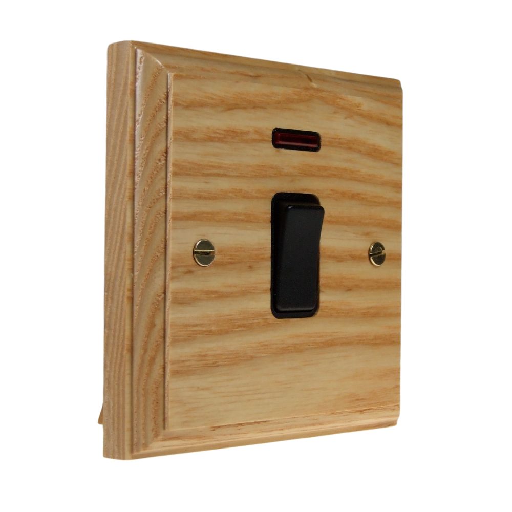 Classic Ash Double Pole Switch Black with Neon