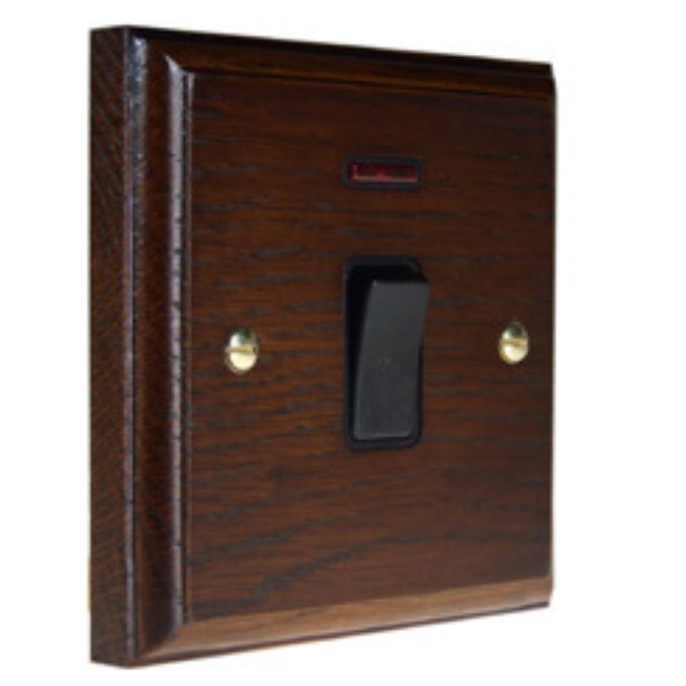 Classic Dark Oak Double Pole light Switch with Neon Black