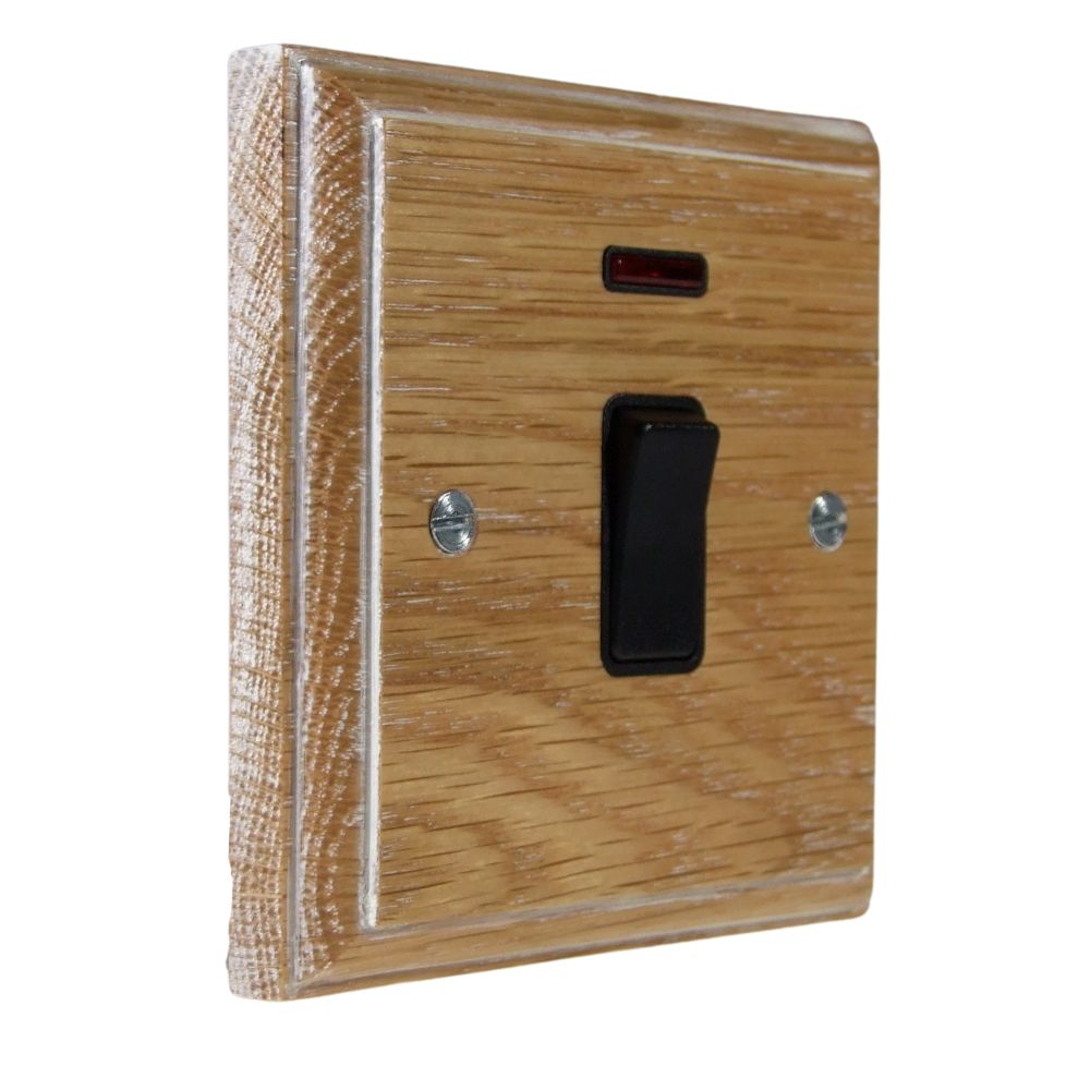 Classic Limed Oak Double Pole Switch Black with Neon