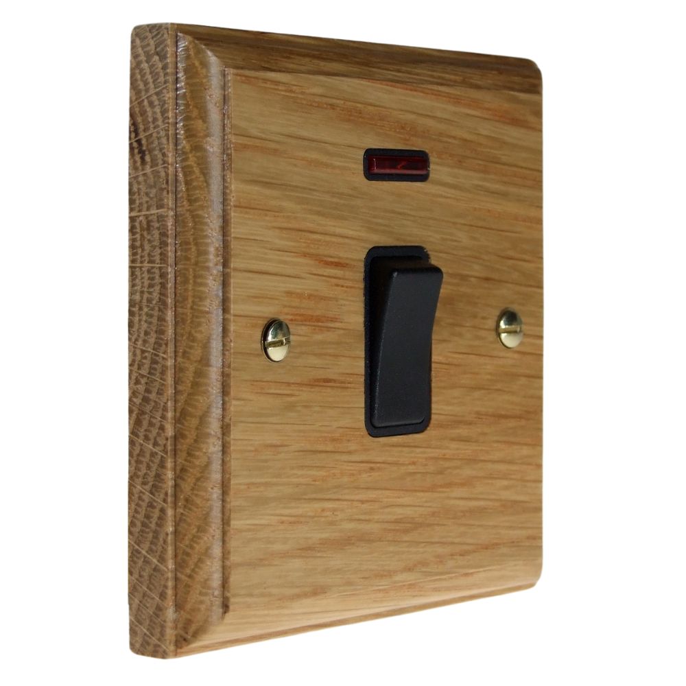 Classic Oak Double Pole Switch Black with Neon