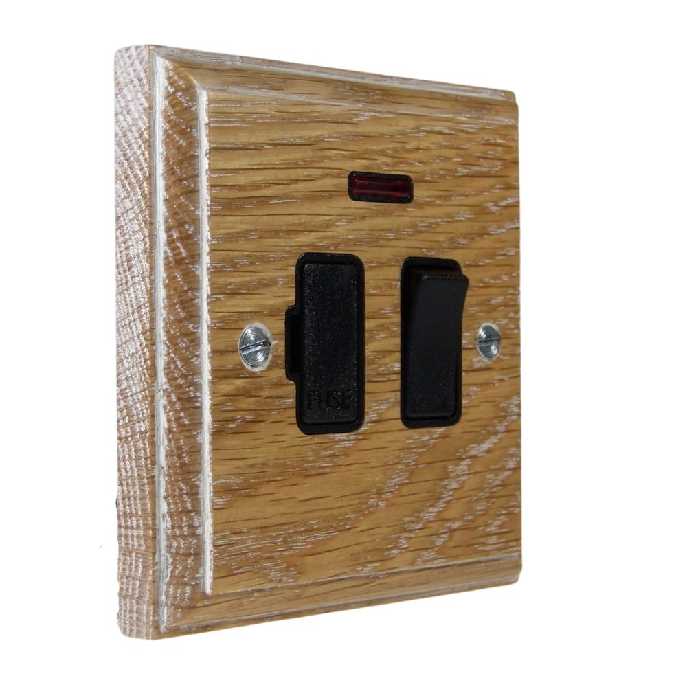 Classic Limed Oak Switch Fuse Spur Black with Neon