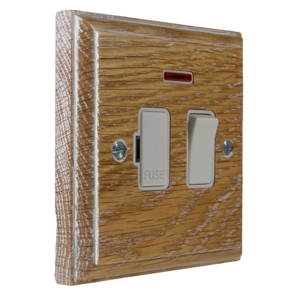 Classic Limed Oak Switch Fuse Spur White with Neon