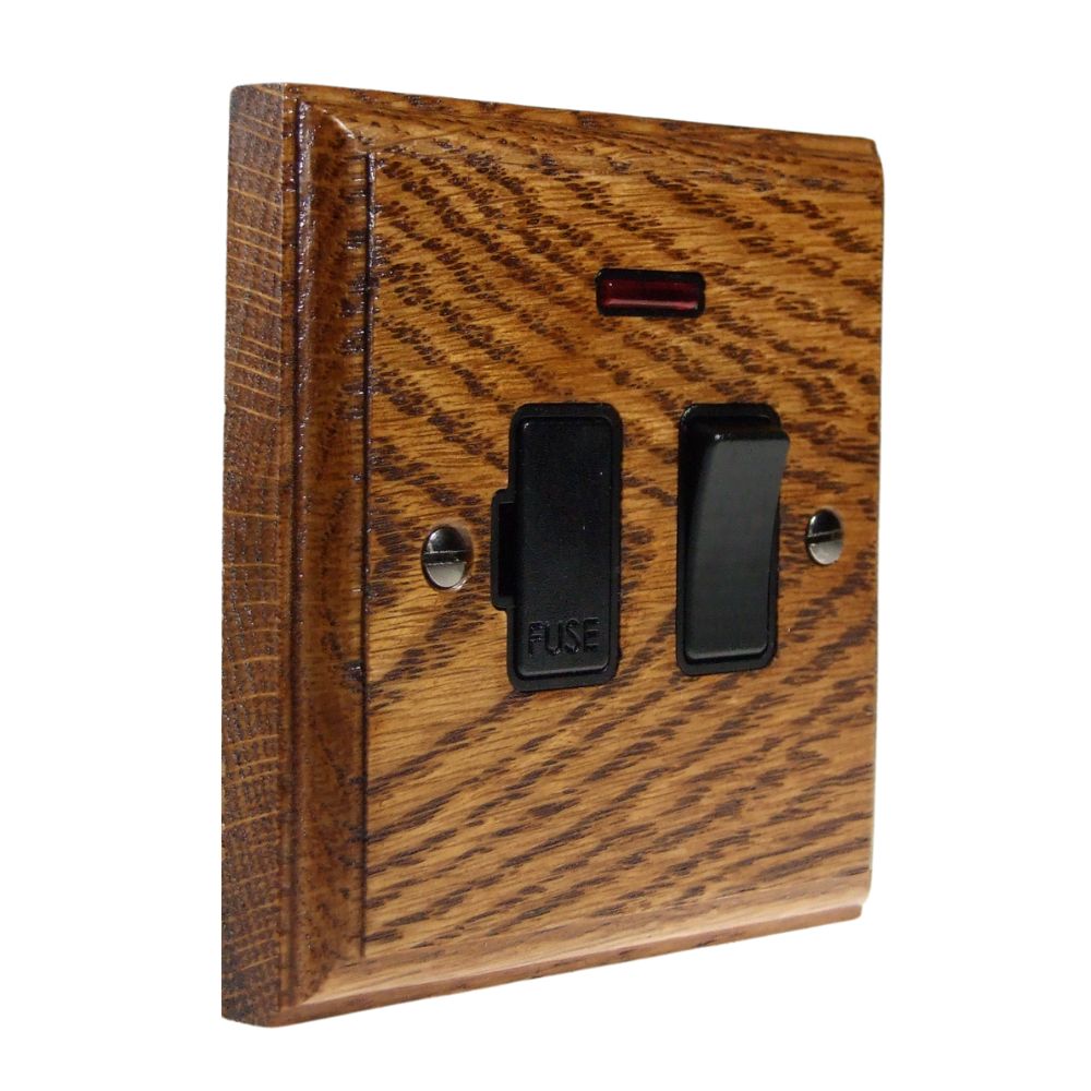 Classic Medium Oak Switch Fuse Spur with Neon Black
