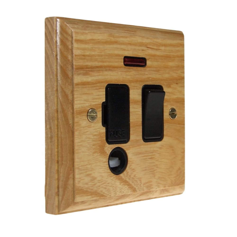Classic Ash Switch Fuse Spur Black with Neon and Cord Outlet