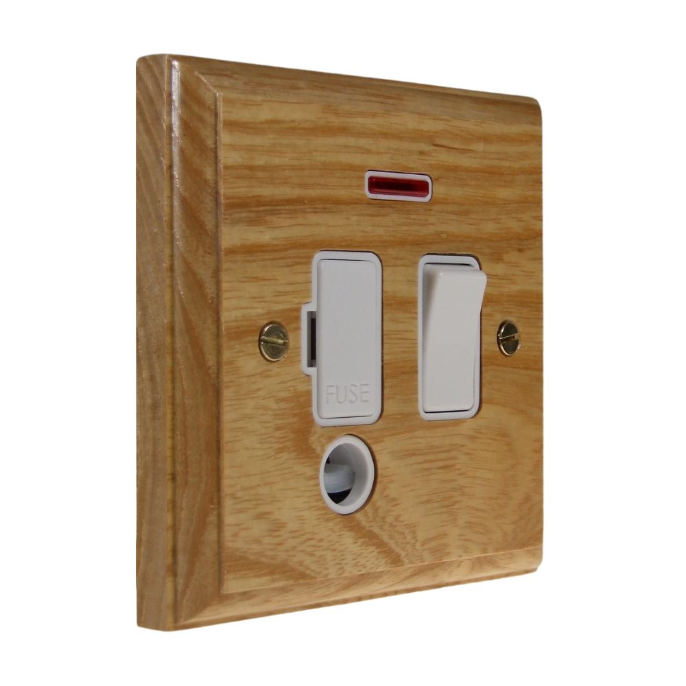 Classic Ash Switch Fuse Spur White with Neon and Cord Outlet