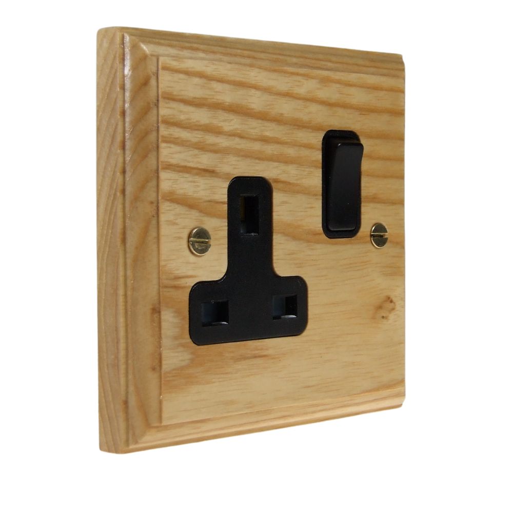 Classic Ash Single Switched Socket Black