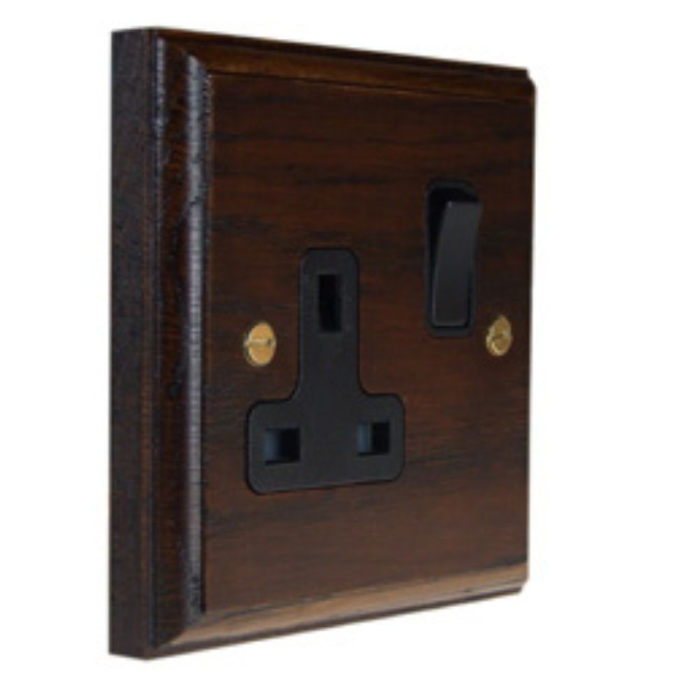 Classic Dark Oak Single Switched Socket Black