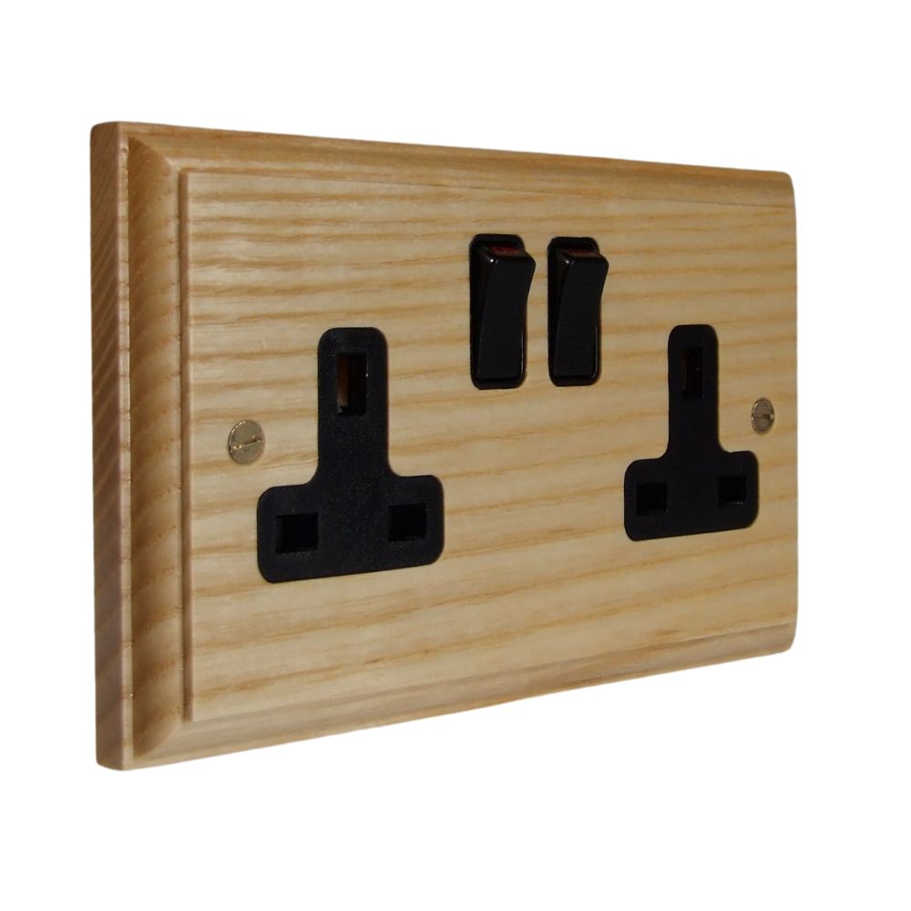 Classic Ash Double Switched Socket Black