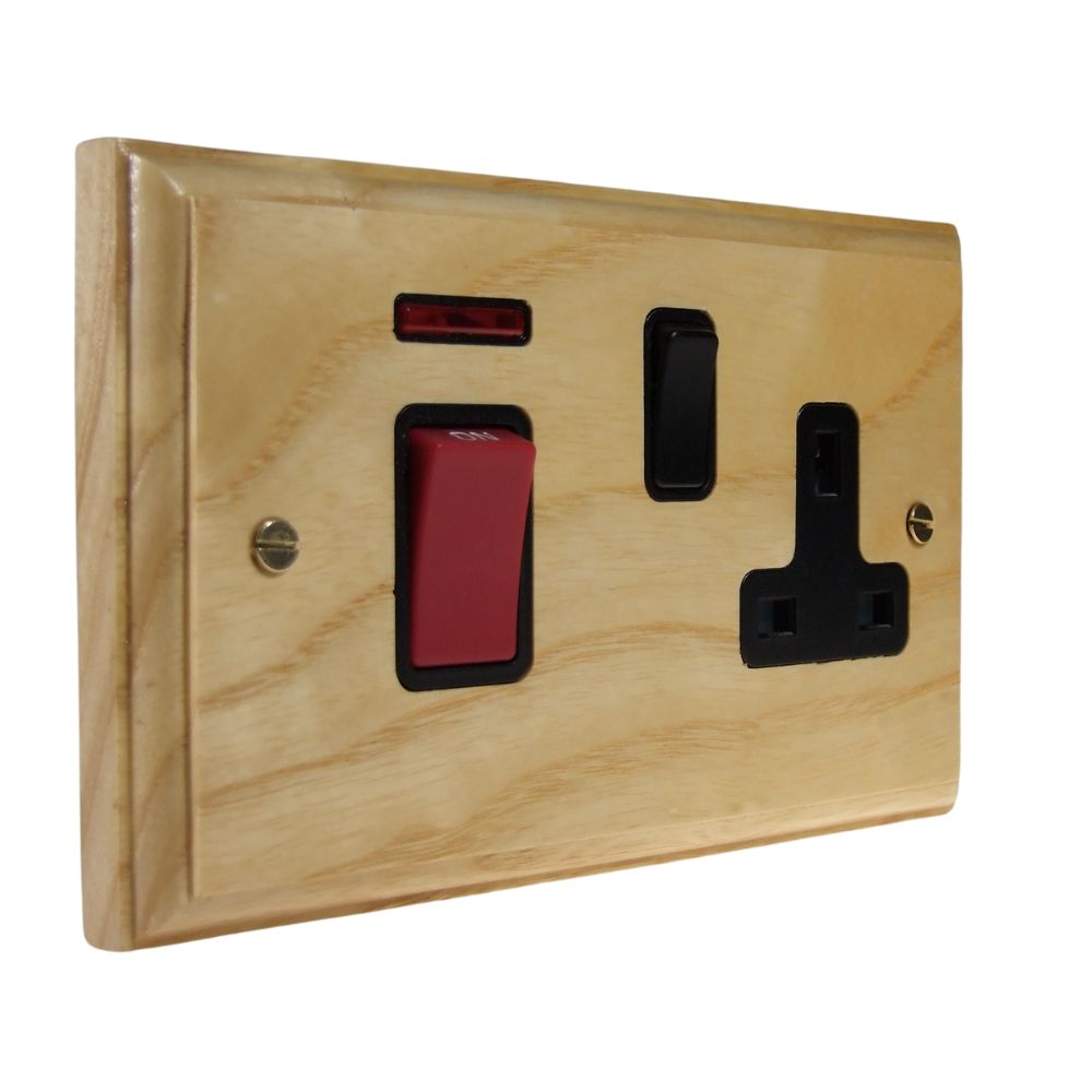 Classic Ash Double Pole Cooker Switch with Single Switched Socket Black