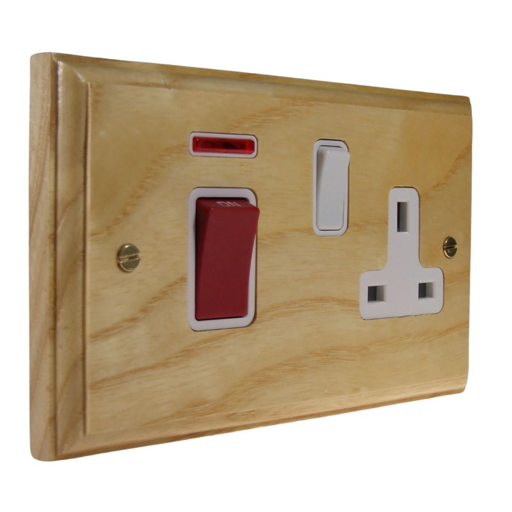 Classic Ash Double Pole Cooker Switch with Single Switched Socket White