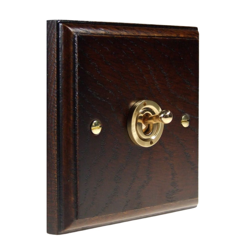 Classic Dark Oak Single Light Switch Polished Brass Period Toggle