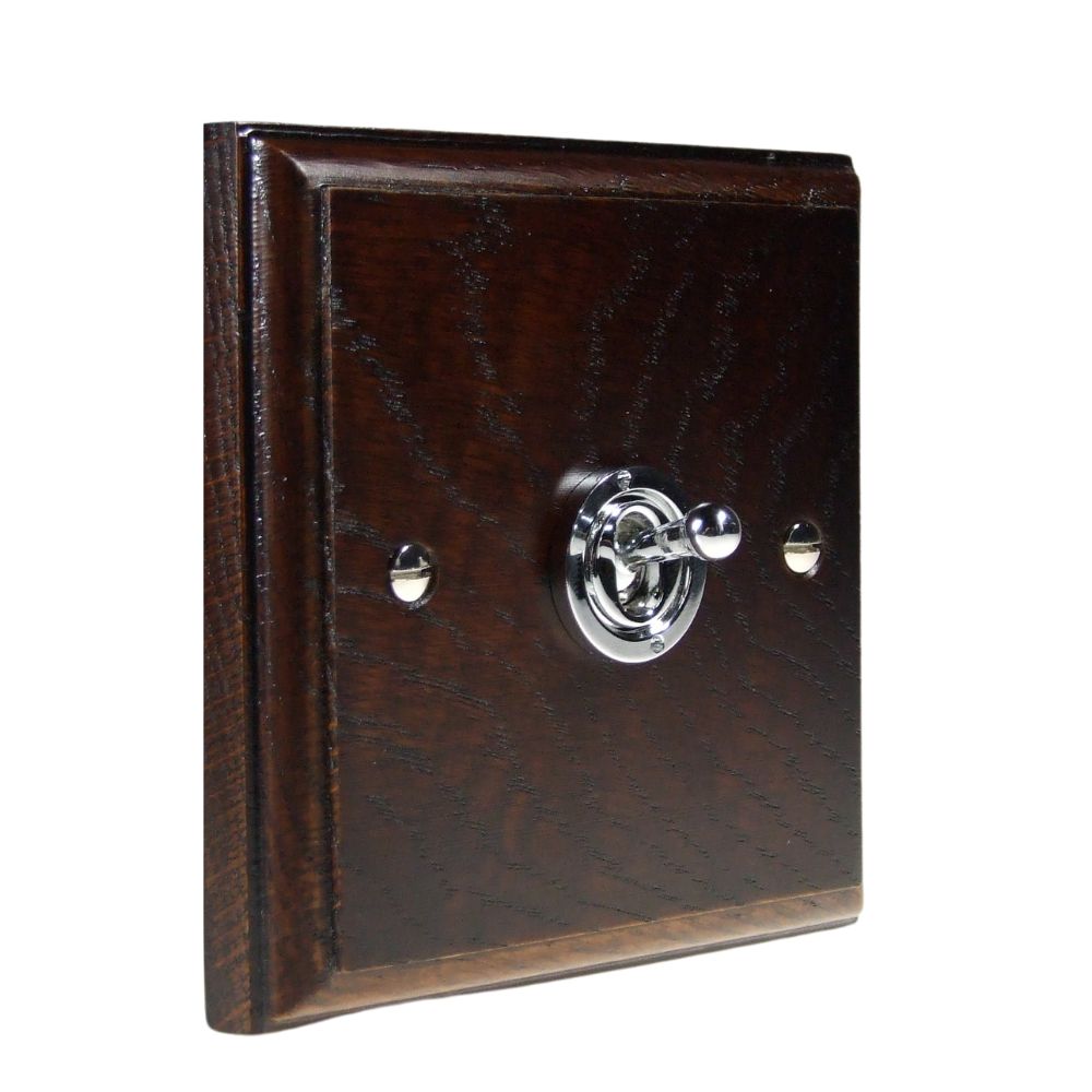 Classic Dark Oak Single Intermediate Light Switch Polished Chrome Period Toggle