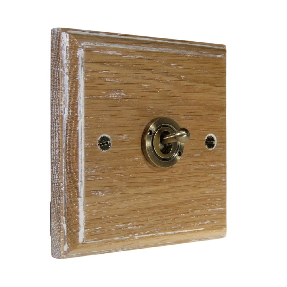 Classic Limed Oak Single Light Switch Antique Brass Period Toggle