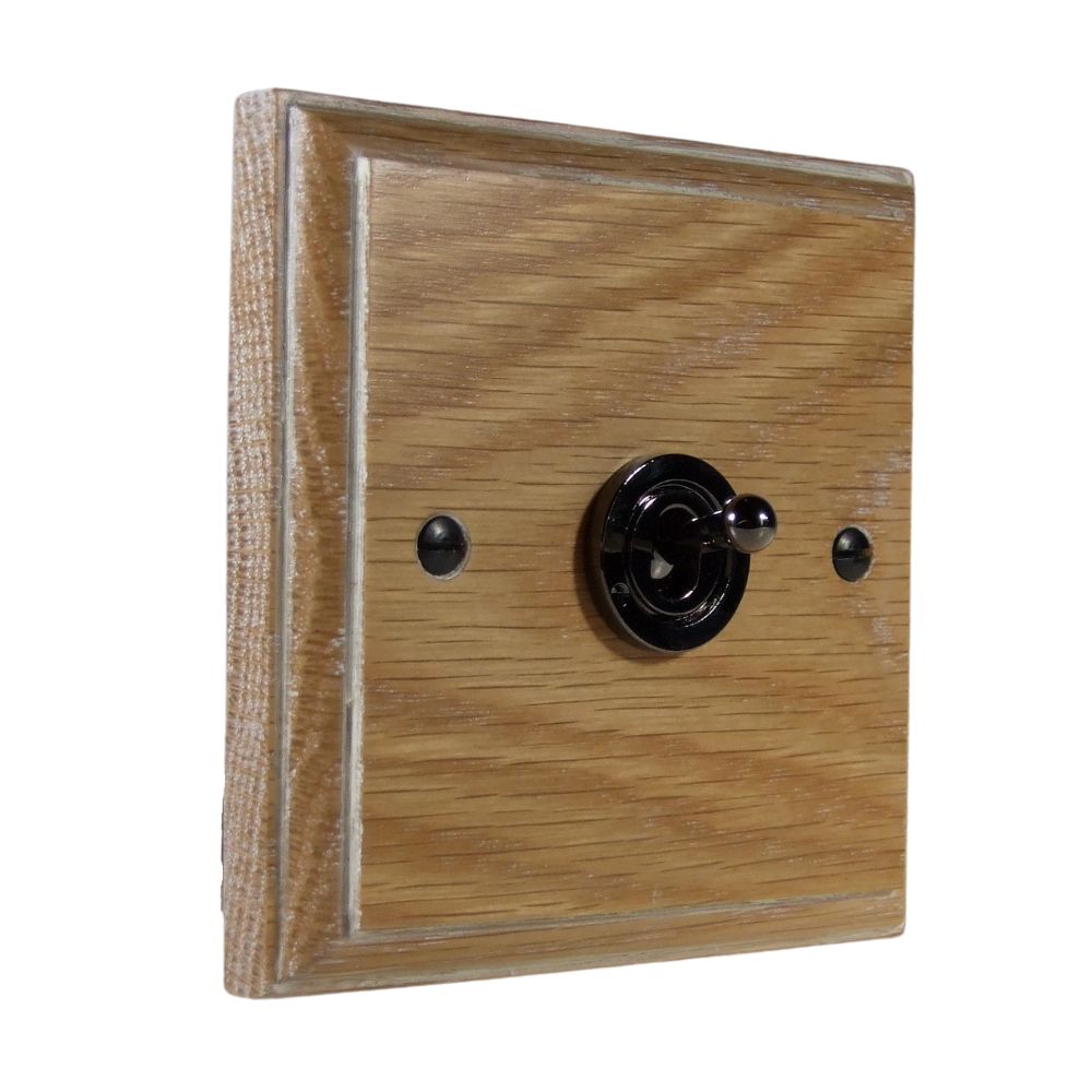 Classic Limed Oak Single Intermediate Light Switch Black Nickel Period Toggle