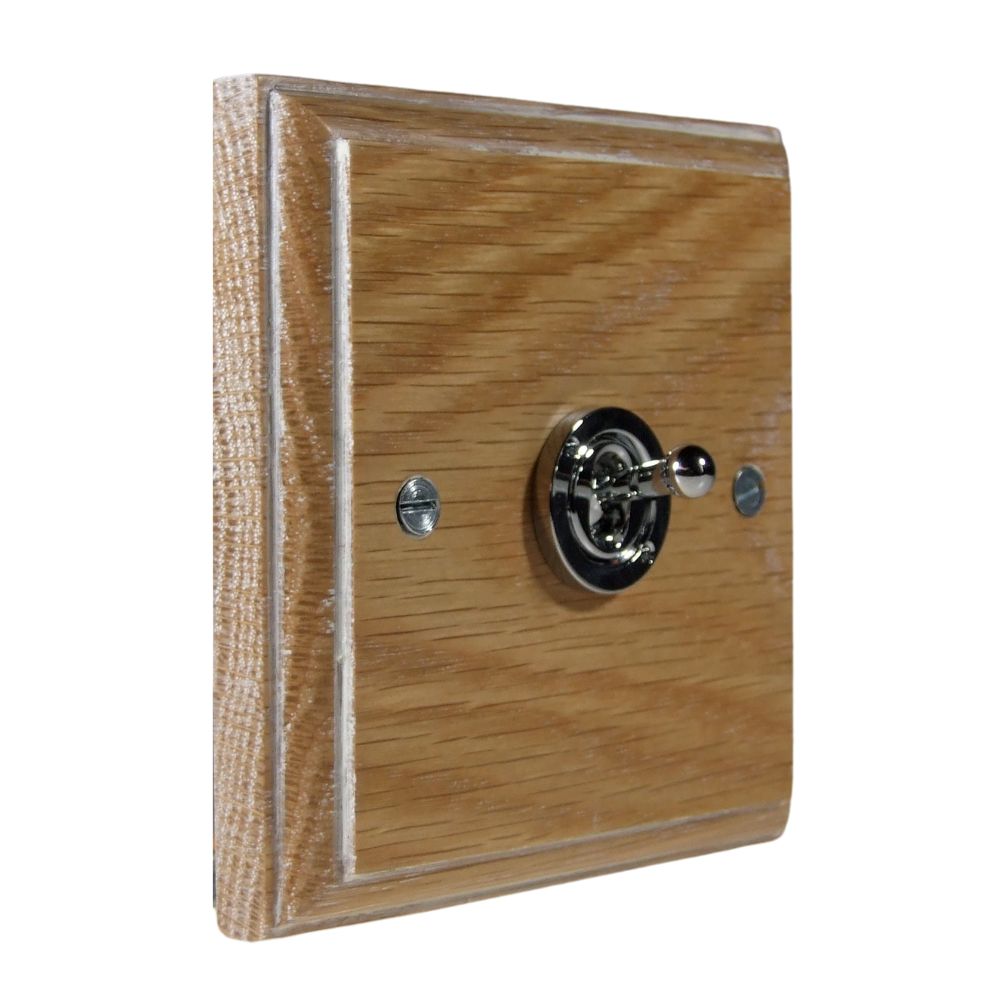 Classic Limed Oak Single Light Switch Polished Chrome Period Toggle