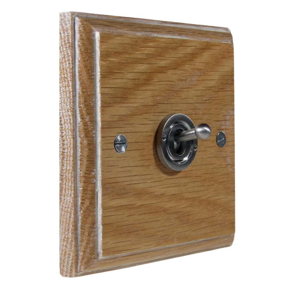 Classic Limed Oak Single Light Switch Satin Stainless Period Toggle