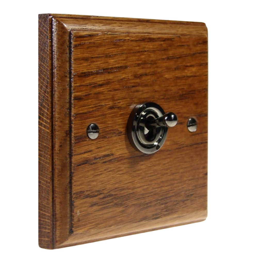 Classic Medium Oak Single Light Switch Black Nickel Period Toggle