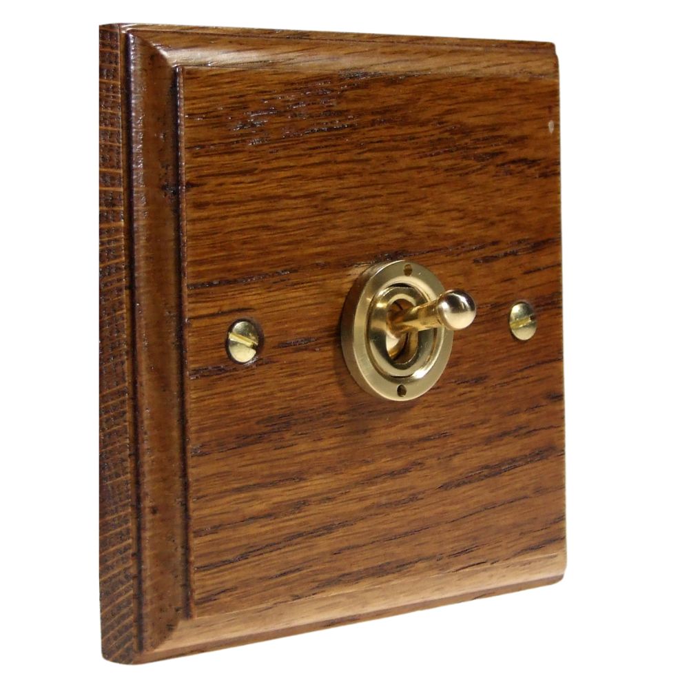 Classic Medium Oak Single Light Switch Polished Brass Period Toggle