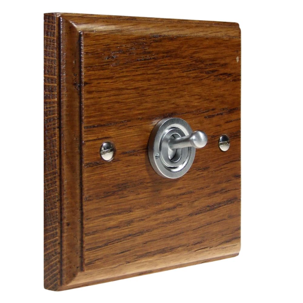 Classic Medium Oak Single Light Switch Satin Stainless Period Toggle