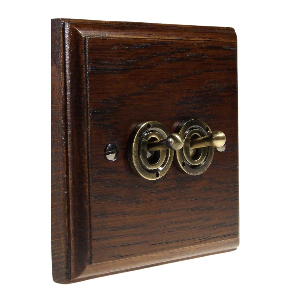 Classic Dark Oak Double Intermediate Light Switch Antique Brass Period Toggle