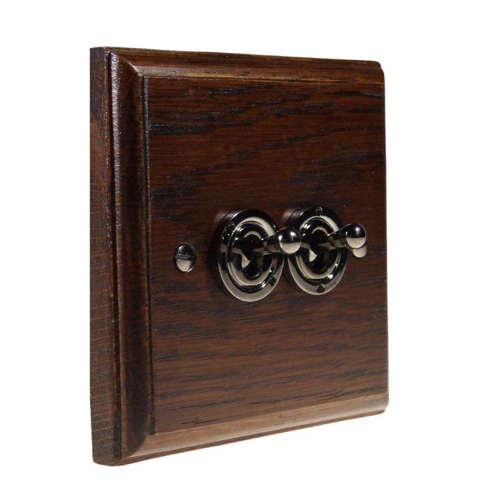 Classic Dark Oak Double Intermediate Light Switch Black Nickel Period Toggle
