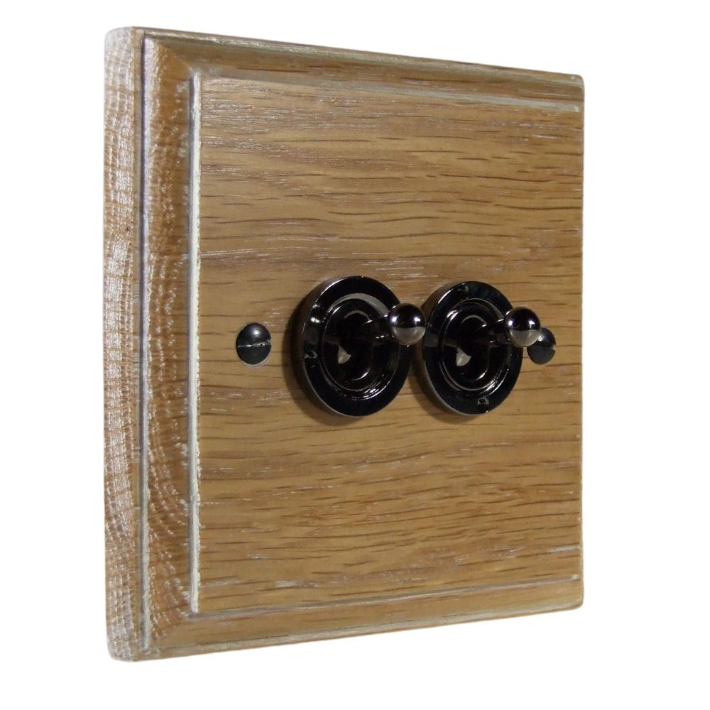 Classic Limed Oak Double Light Switch Balck Nickel Period Toggle