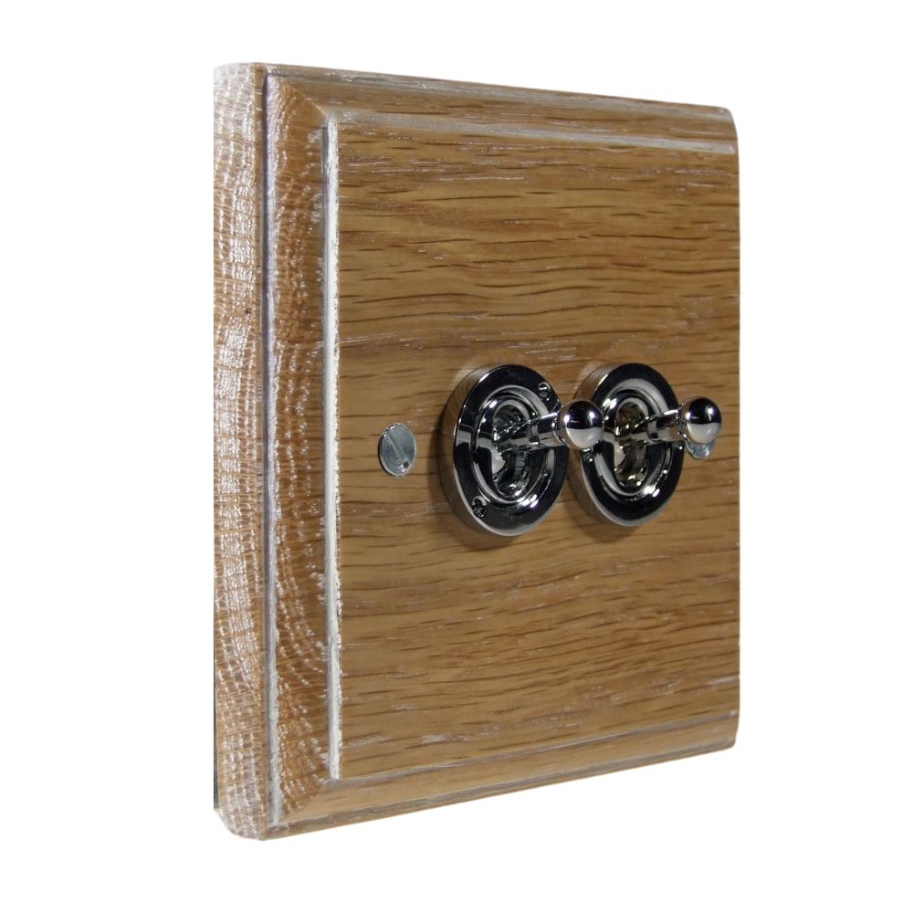 Classic Limed Oak Double Intermediate Light Switch Polished Chrome Period Toggle