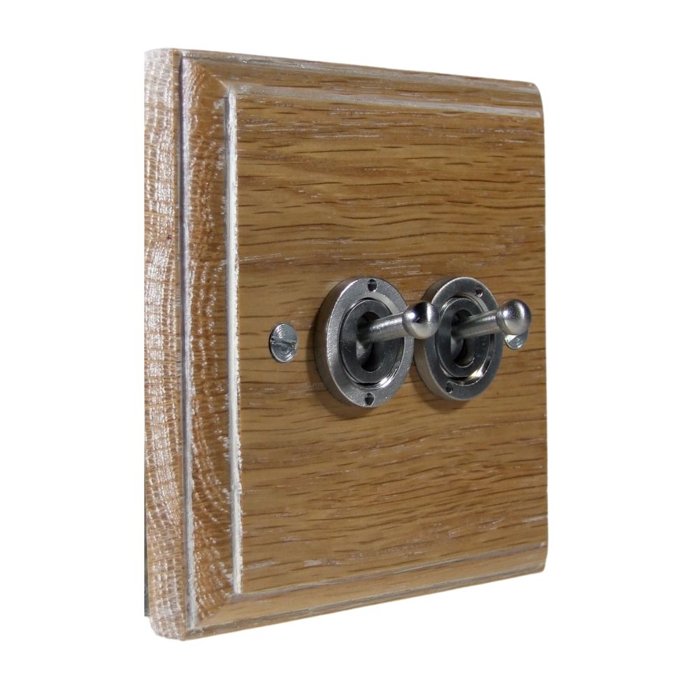 Classic Limed Oak Double Intermediate Light Switch Satin Stainless Period Toggle