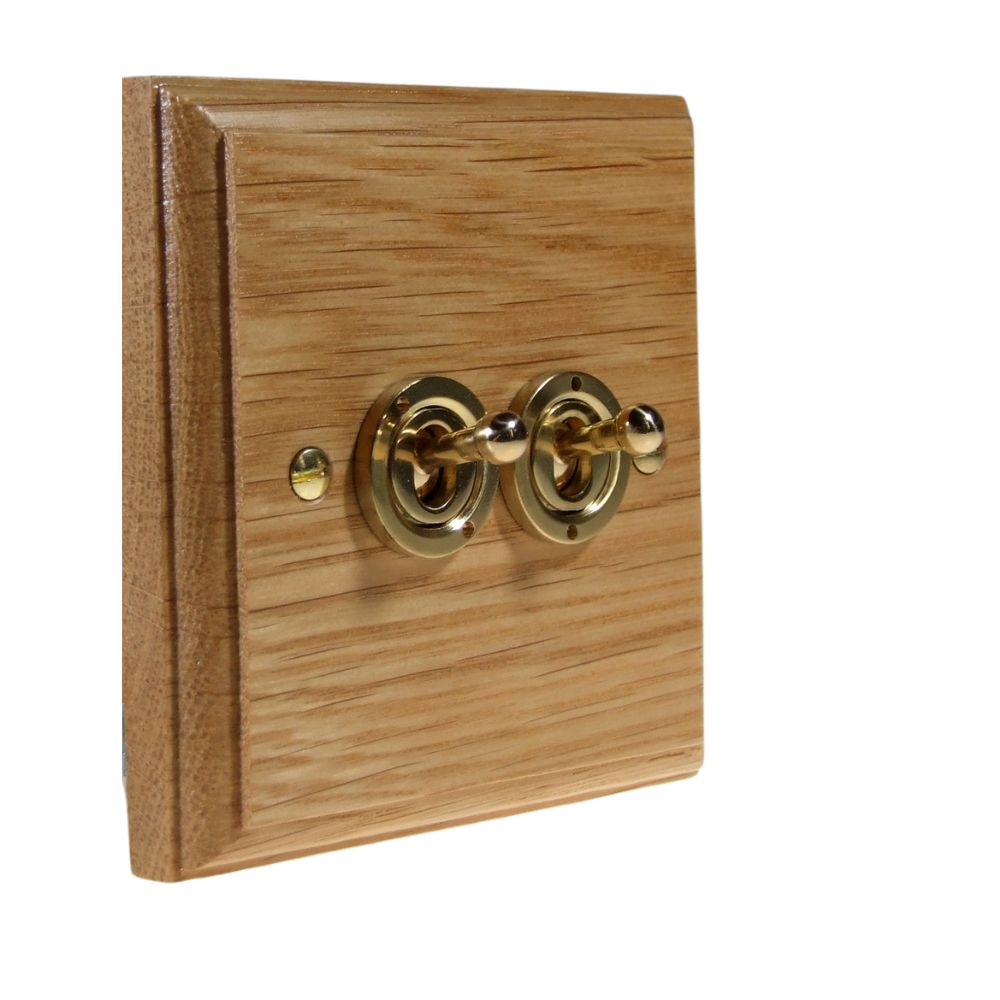 Classic Oak Double Intermediate Light Switch Polished Brass Period Toggle