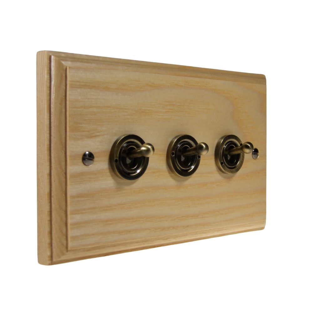 Classic Ash Triple Light Switch Antique Brass Period Toggle