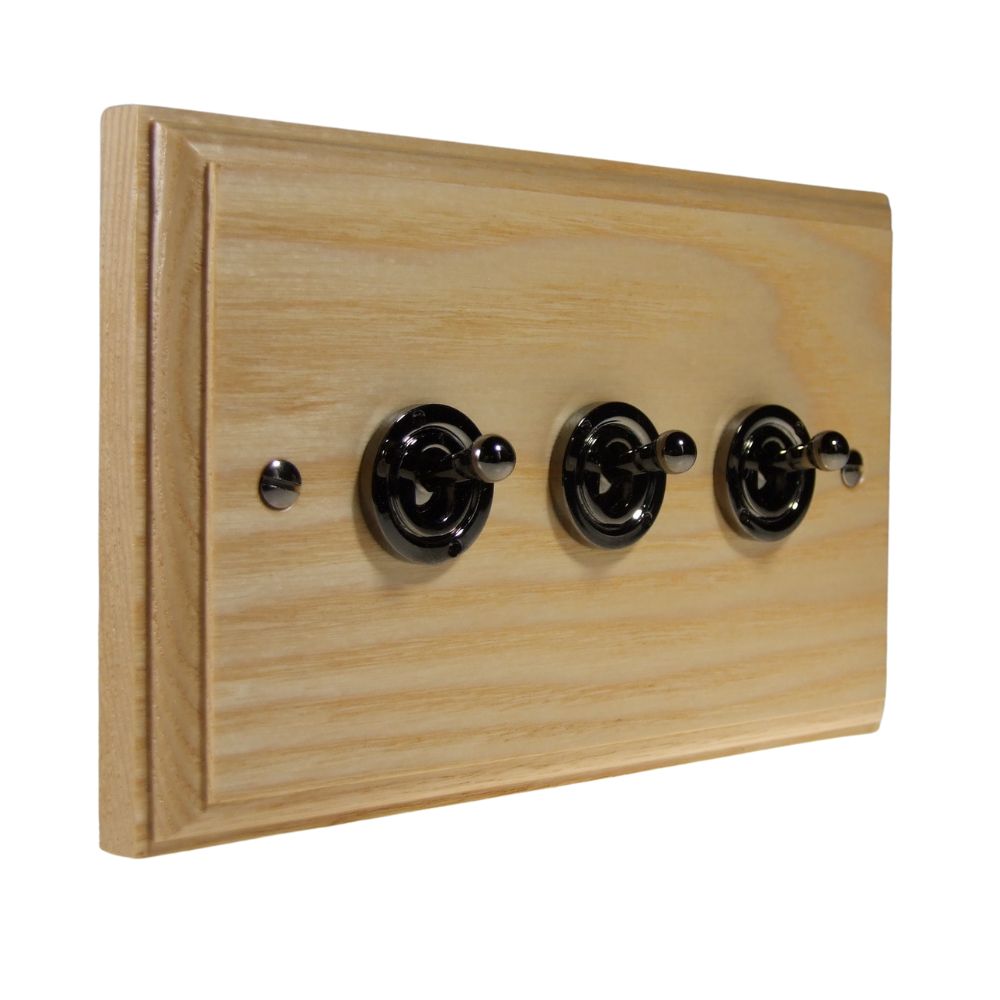 Classic Ash Triple Light Switch Black Nickel Period Toggle