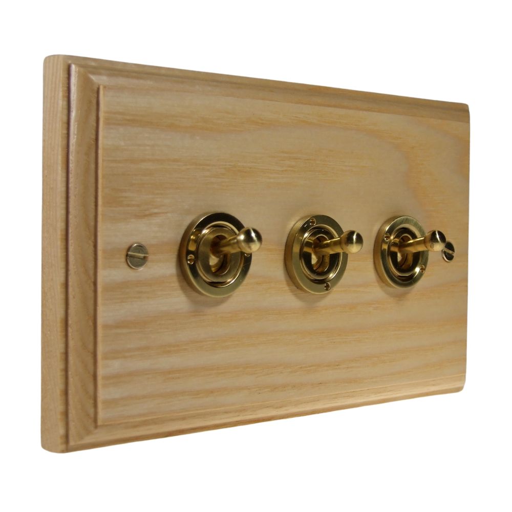 Classic Ash Triple Light Switch Polished Brass Period Toggle