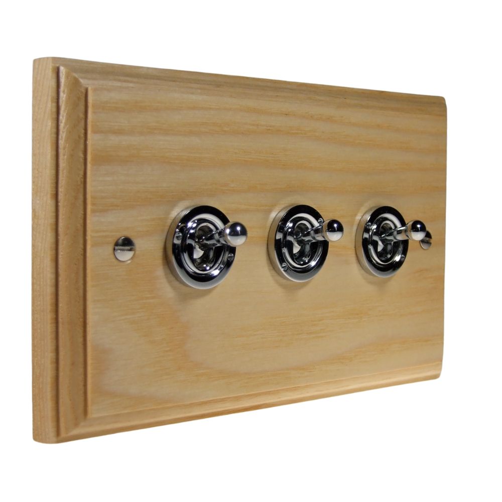Classic Ash Triple Light Switch Polished Chrome Period Toggle