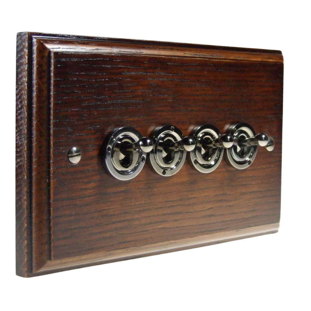 Classic Dark Oak 4 Light Switch Black Nickel Period Toggle